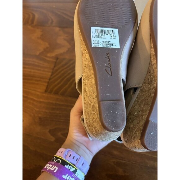 Clarks Women's 6 W Abigail Sing Blush Leather Open Toe Wedge Cork Sandals NEW - Picture 7 of 8